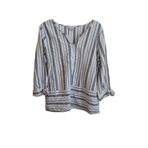 Liz Claiborne Blue and‎ white linen blend blouse